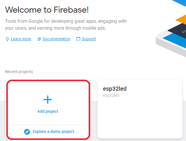 Add Project to Google Firebase for IoT Based LED Control using ESP32 NodMCU