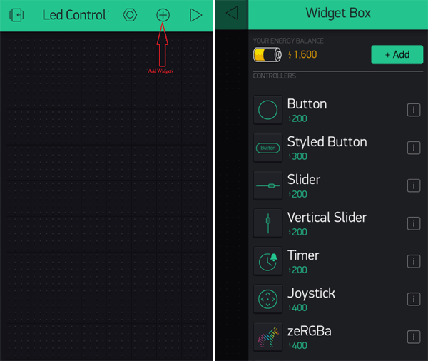 Add Widget to Blynk App for Controlling LED