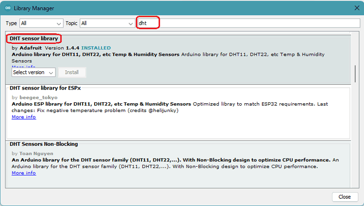 Arduino IDE DHT Sensor Library