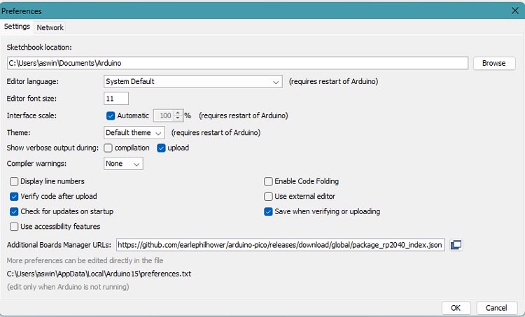 Arduino IDE preferences