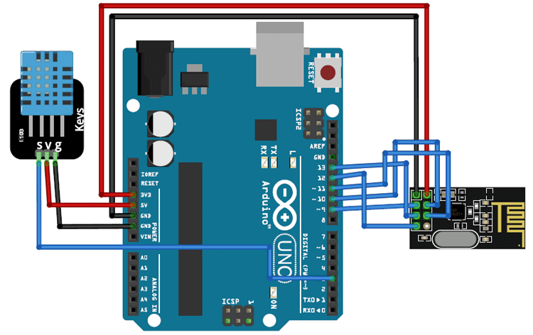 nRF24L01 with Arduino UNO Circuit Diagram