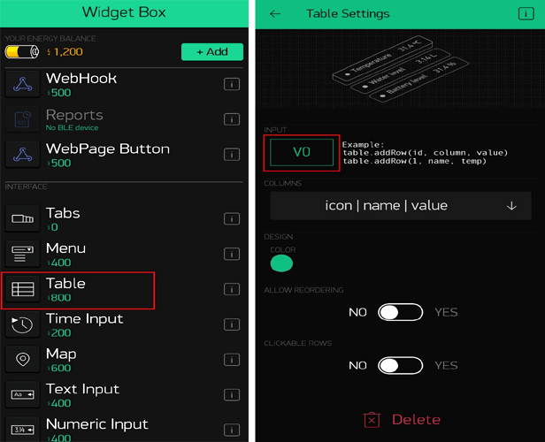 Blynk App Configurations