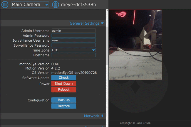 Camera Setup for MotioneyeOS with Pi