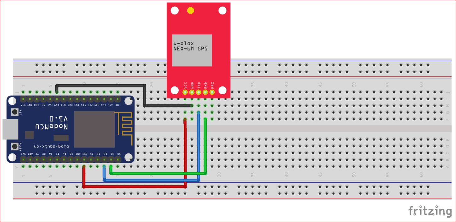 Circuit Diagram for GPS Module Interfacing with NodeMCU ESP8266