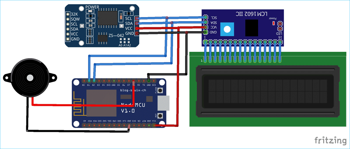 IoT Alarm Clock Circuit Diagram using NodeMCU