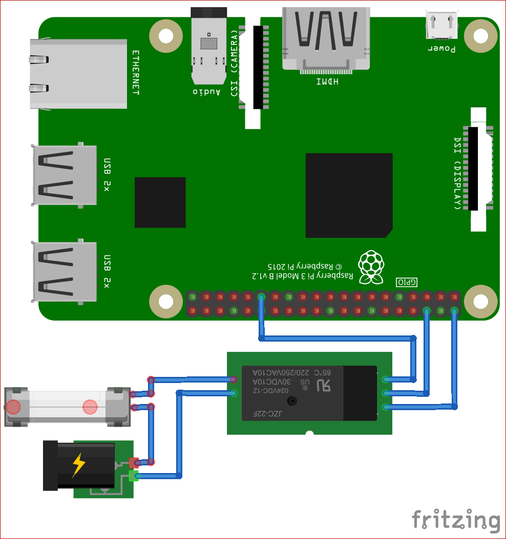Circuit Diagram for IoT based Home Appliances Control with Adafruit IO and Raspberry Pi
