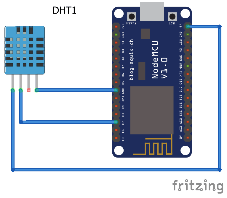 Circuit Diagram for IoT based Temperature and Humidity Monitoring using Google Firebase and ESP8266