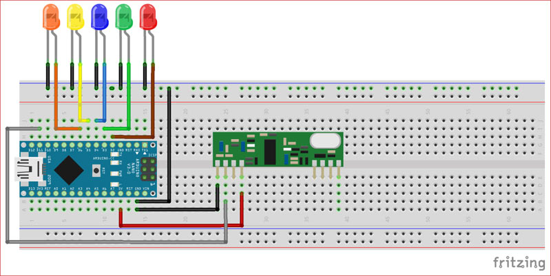 Circuit diagram for RF receiver using Arduino Nano