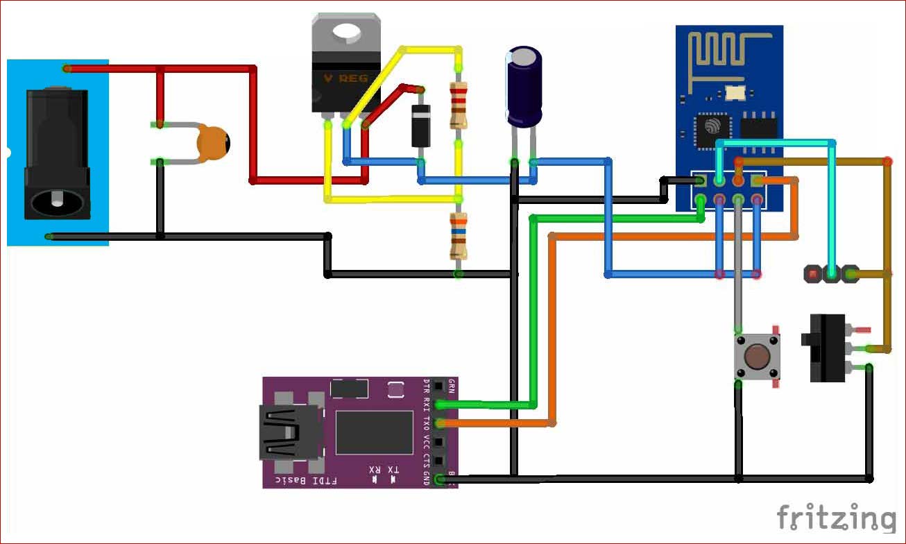 Circuit Diagram for using ESP8266 with AT commands