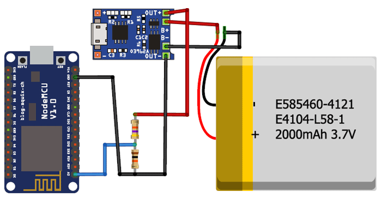  IoT Battery Monitoring System Circuit Diagram using NodeMCU 