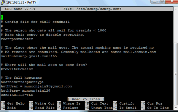 Configuring SMTP on Pi for Sending Email