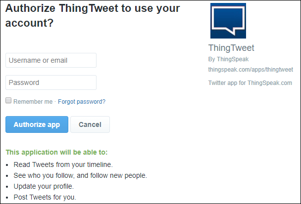 Connect your twitter account with Thingspeak