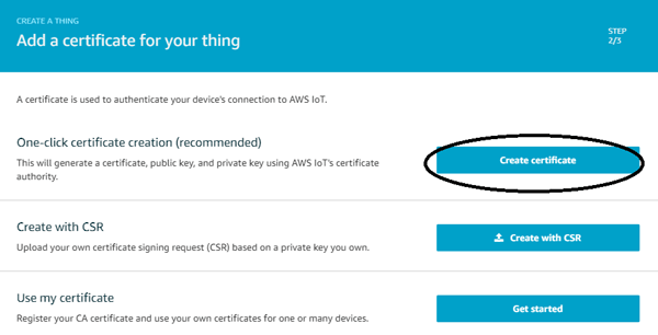 Create Certificate on Amazon AWS IoT