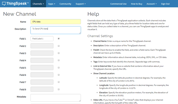 Create Channel for Your Data on ThingSpeak