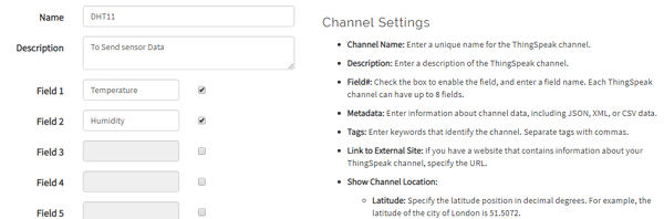 Create Channel on ThingSpeak