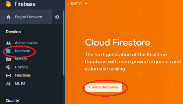 Create Database on Google Firebase for Data Monitoring