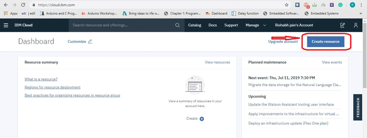 Create Resources in IBM Watson Account