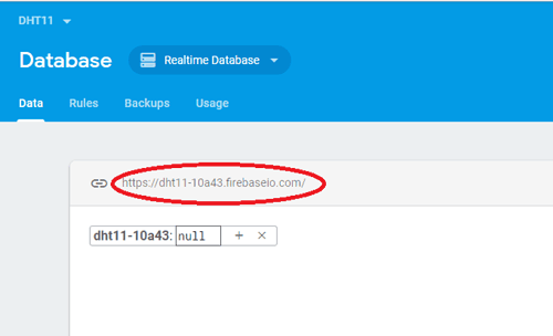 Database Created on Google Firebase for Data Monitoring