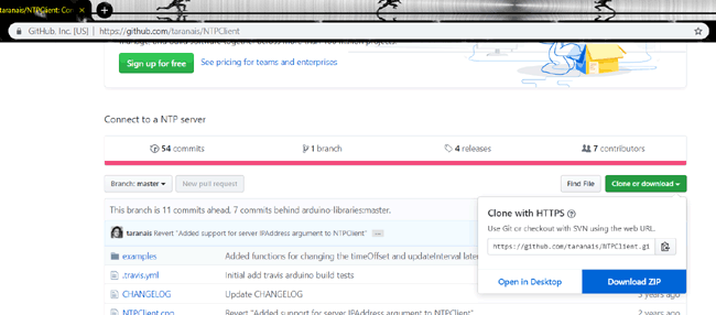 Downloading NTP Client Library in Arduino