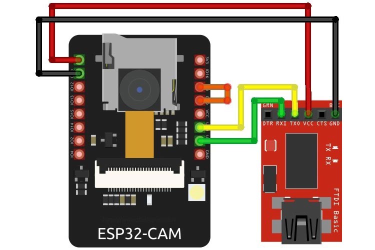 ESP32 CAM and FTDI Programmer Circuit Diagram