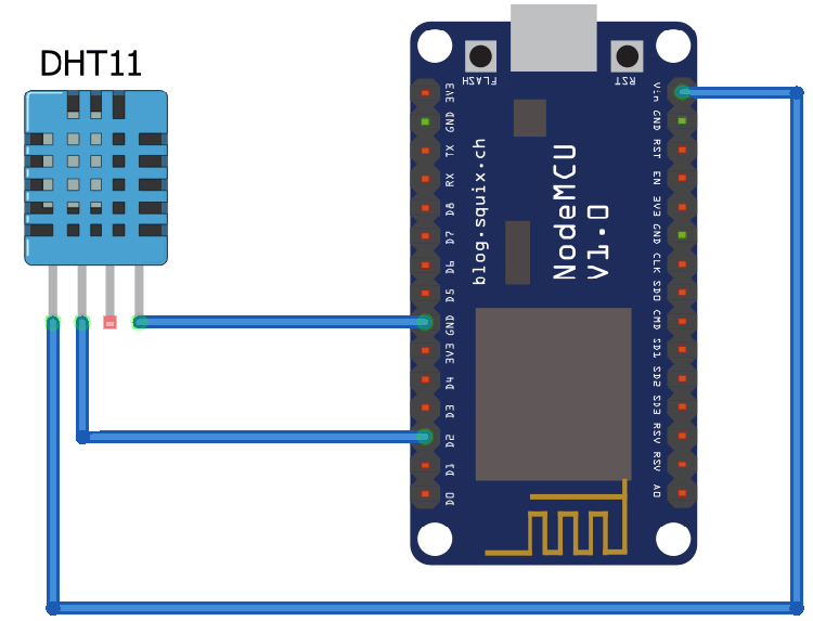 Interfacing ESP8266 with DHT11 Sensor Circuit Diagram