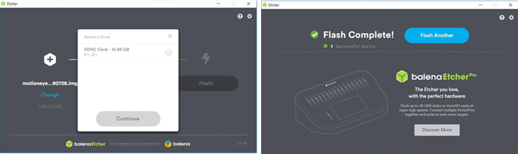 Flashing the motionEyeOS in Raspberry Pi