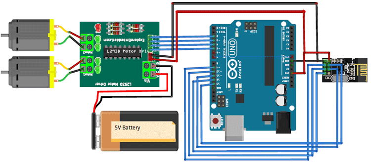Arduino Gesture Controlled Robot Receiver Circuit Diagram