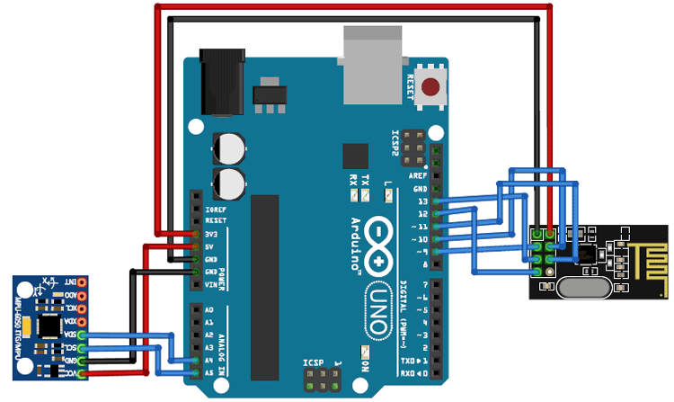 Arduino Gesture Controlled Robot Transmitter Circuit Diagram
