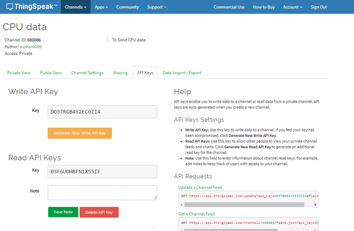 Getting API Key in ThingSpeak