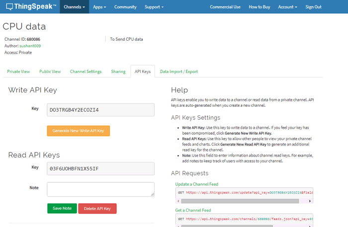  Getting API Key in ThingSpeak