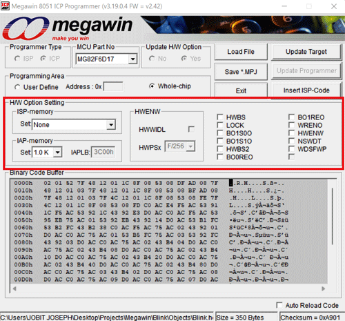 Megawin H/W Option Setting