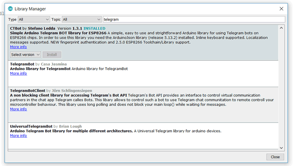 Interfacing Telegram with ESP8266 Chips