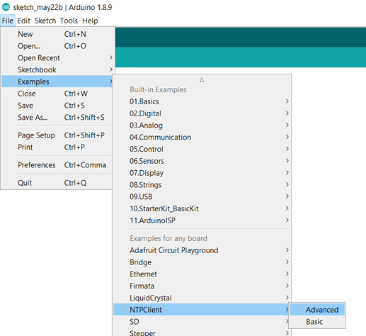 Program for NTP Client using Arduino IDE