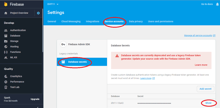 Set Account Services on Google Firebase for Data Monitoring