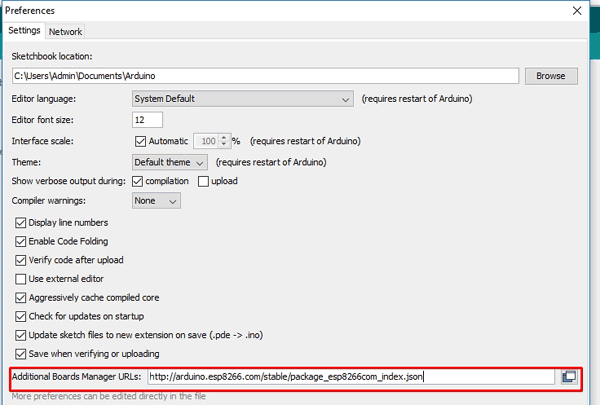 Setting Preference in Arduino IDE for Interfacing GPS with NodeMCU