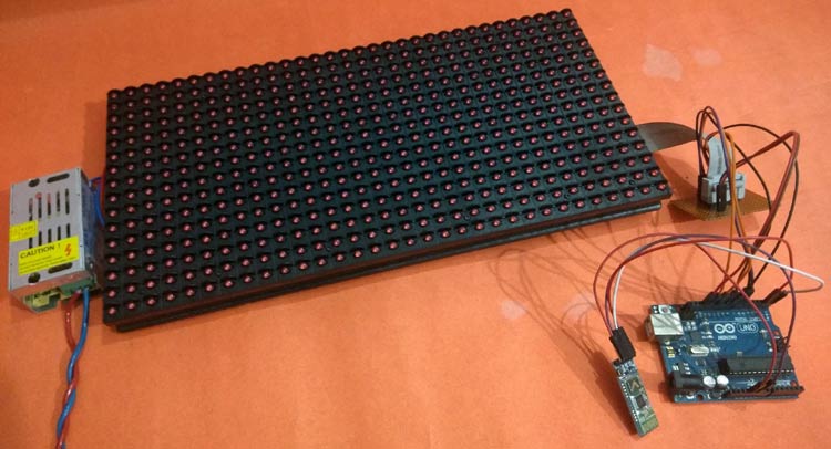 Bluetooth controlled Wireless Notice board using P10 LED Matrix Display and Arduino