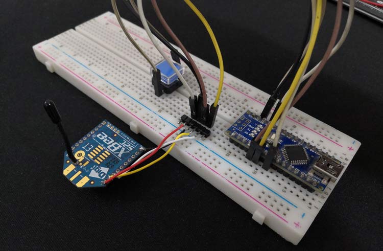 Shows header pins used to connect XBee module with Breadboard