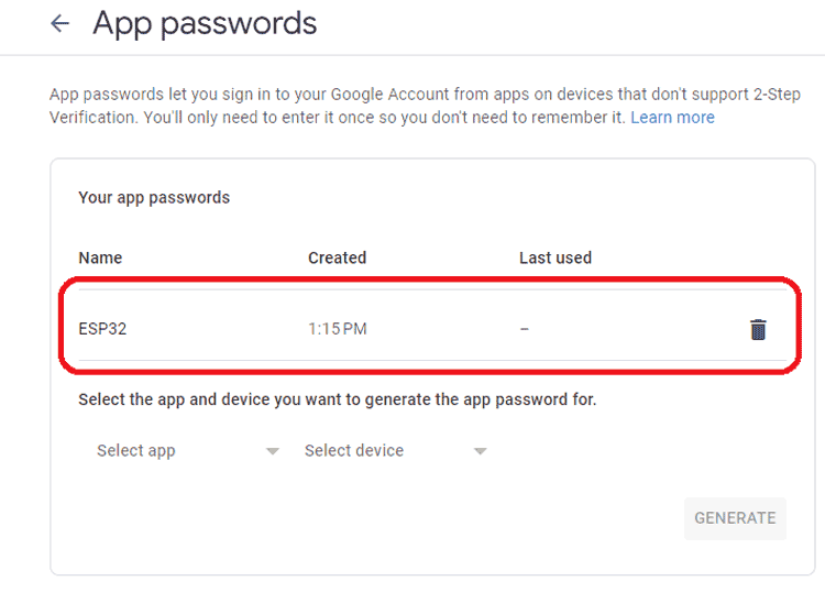 App password for ESP32