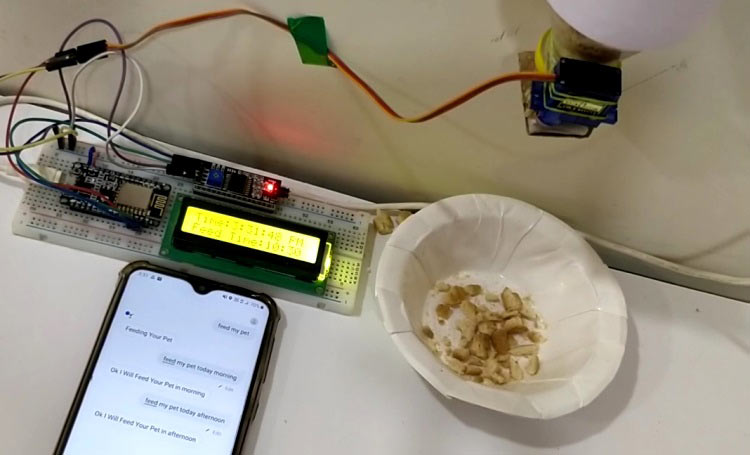Working Of Google Assistant controlled IoT Pet Feeder